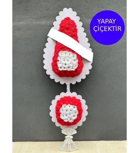 Yapay 2'li Kırmızı Beyaz Düğün ve Açılış Çelenk